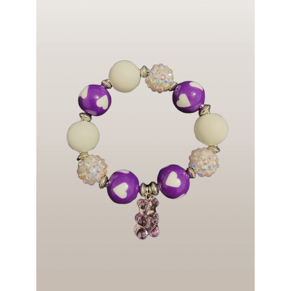Beaded Charm Bracelet – "Purple Gummy Bear Elegance"