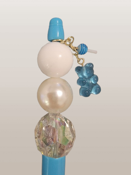 Beaded Pen – "Blue Gummy Bear" Charm