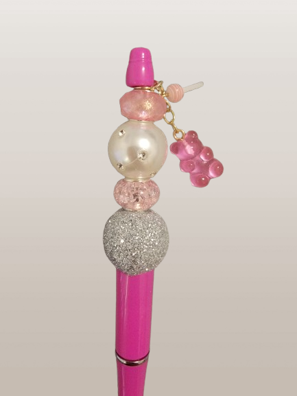Beaded Pen – "Pink Gummy Bear & Lollipop: Charms