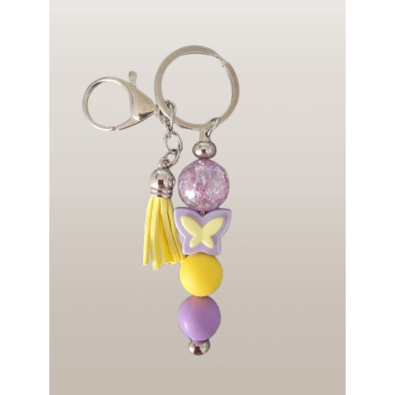 Beaded Keychain – Purple & Yellow Butterfly Edition