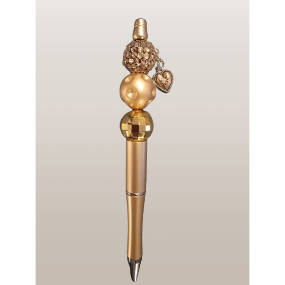 Beaded Gold Pen with Golden Heart Charm