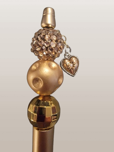 Beaded Gold Pen with Golden Heart Charm