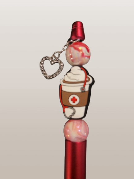Beaded Pen with Coffee Cup & Stethoscope Focal