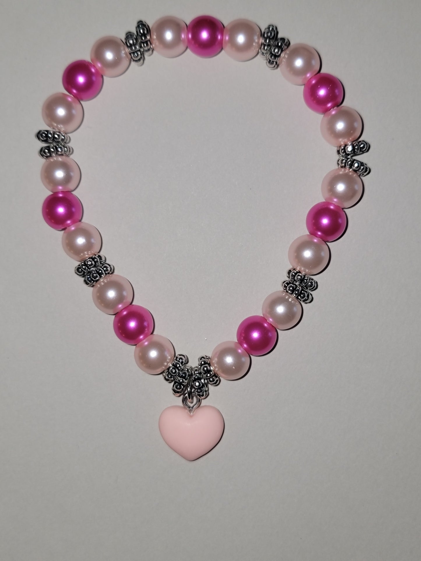 Pink Heart Charm Beaded Bracelet