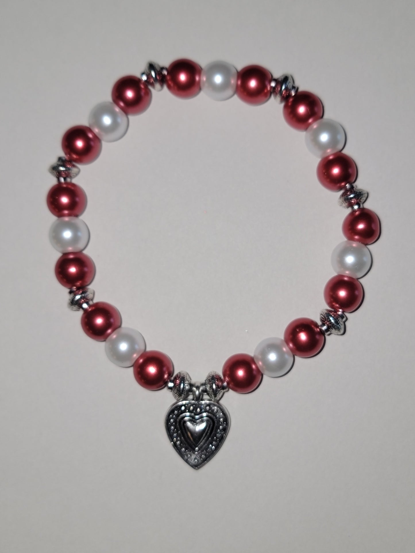 Silver Heart Charm Beaded Bracelet