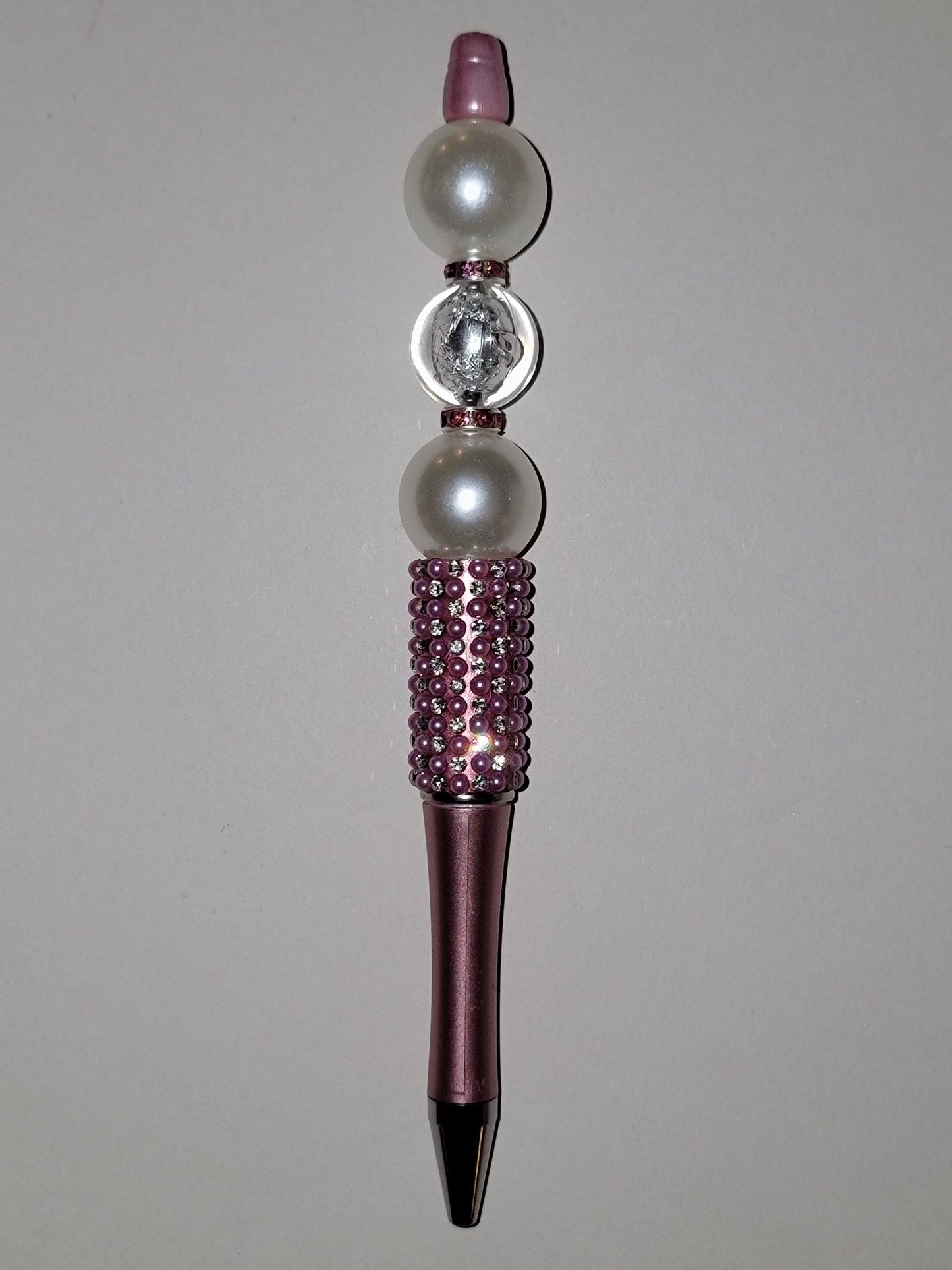 Purple Beaded Trio Pen with Silver Pearls