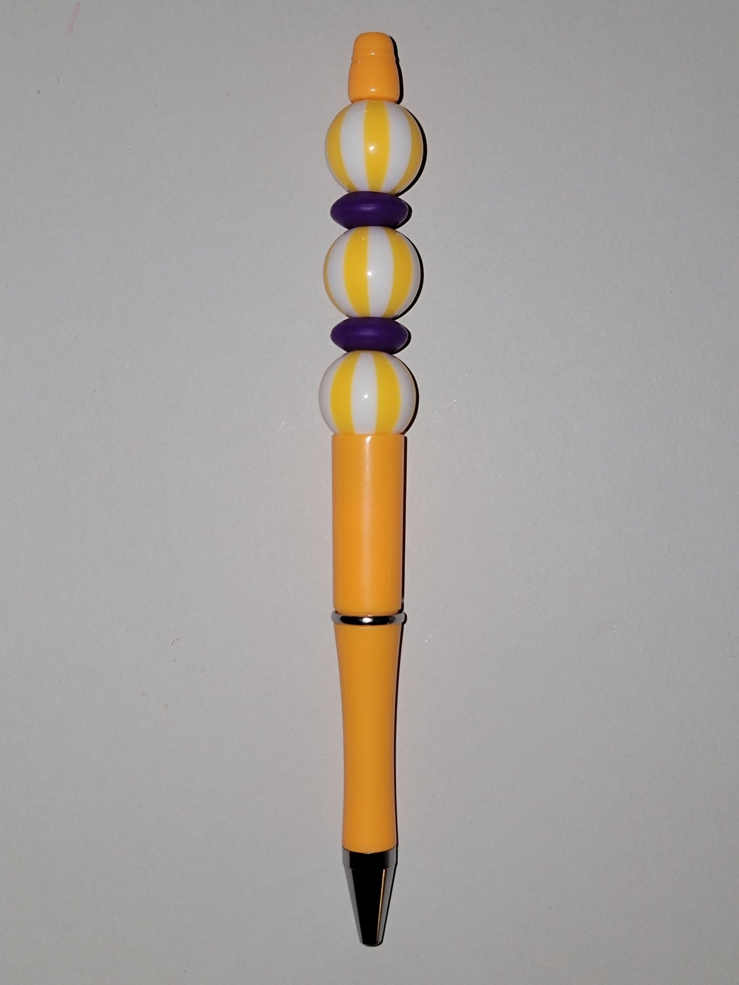 Yellow & White Striped Beaded Trio Pen