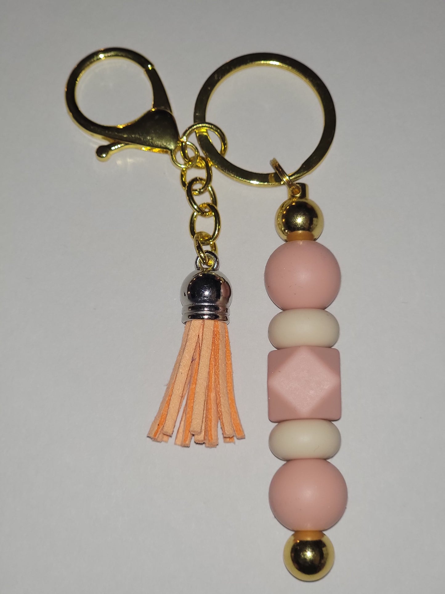 Pink Beaded Keychain with Pink Tassel