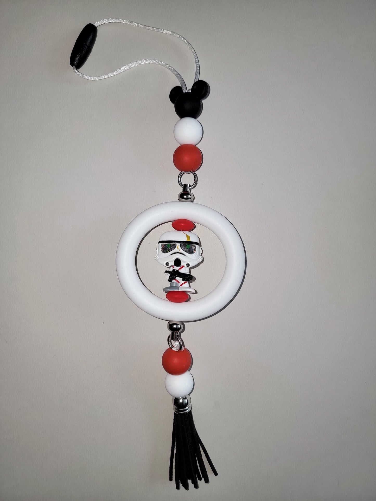 Galactic Red & White Beaded Car Charm with Stormtrooper Accent