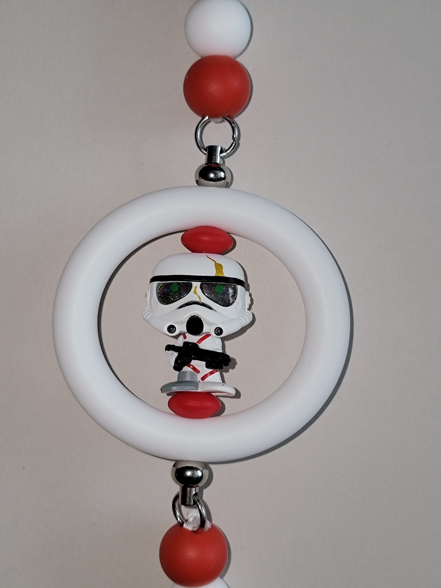 Galactic Red & White Beaded Car Charm with Stormtrooper Accent