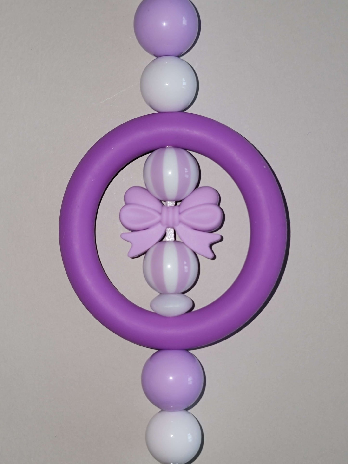 Charming Purple & White Beaded Car Charm with Bow Accent