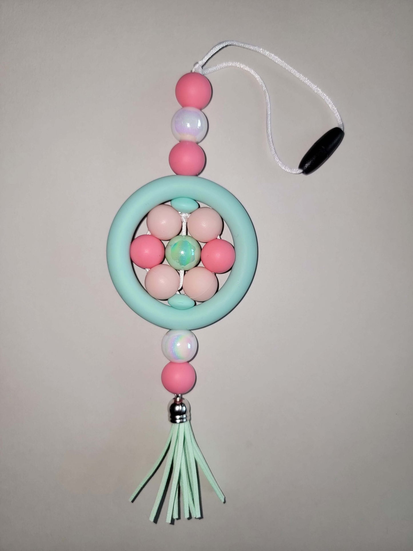 Fresh & Fun Pink, White & Green Beaded Car Charm