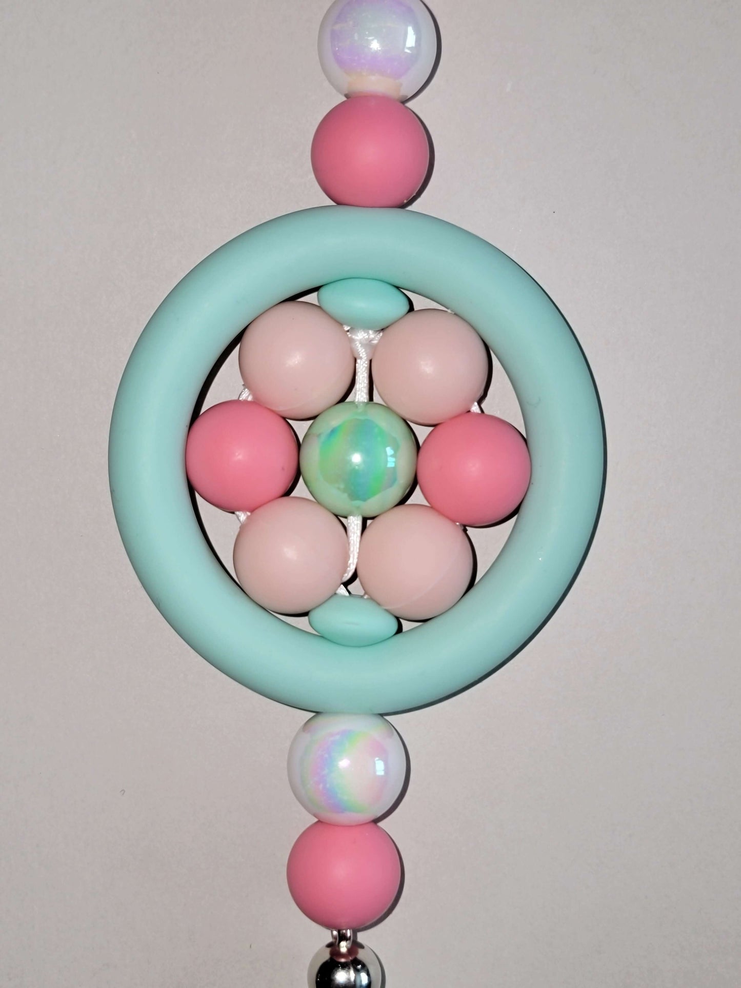 Fresh & Fun Pink, White & Green Beaded Car Charm