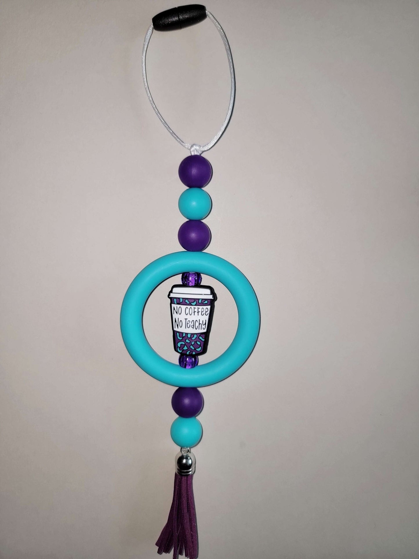 Blue Leopard Print Coffee Cup Beaded Car Charm