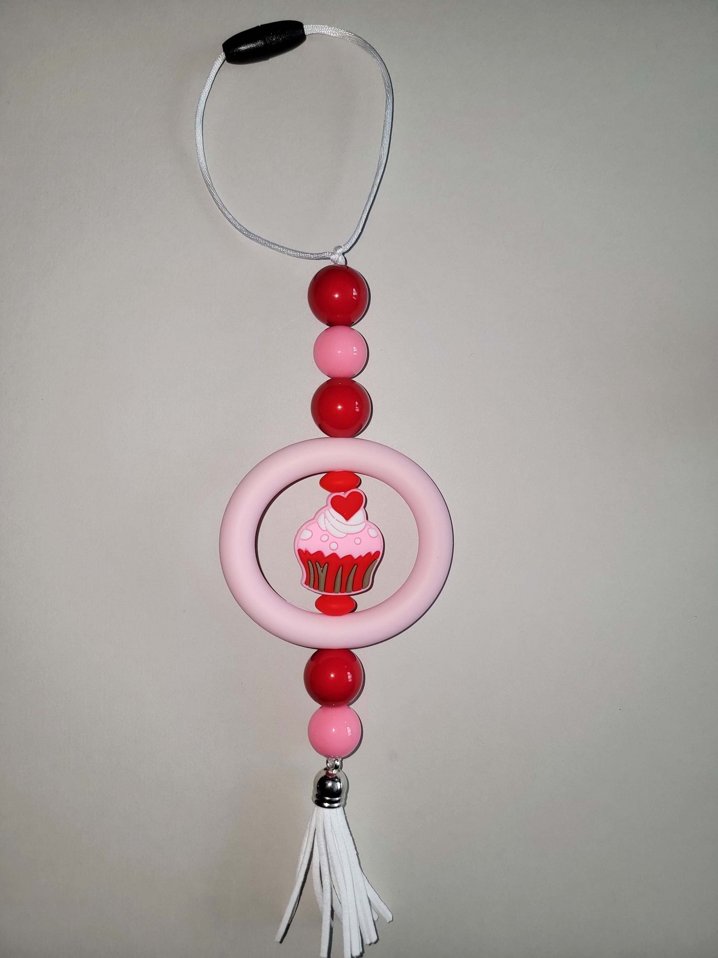 Sweet Cupcake Beaded Car Charm with Red & Pink Accents