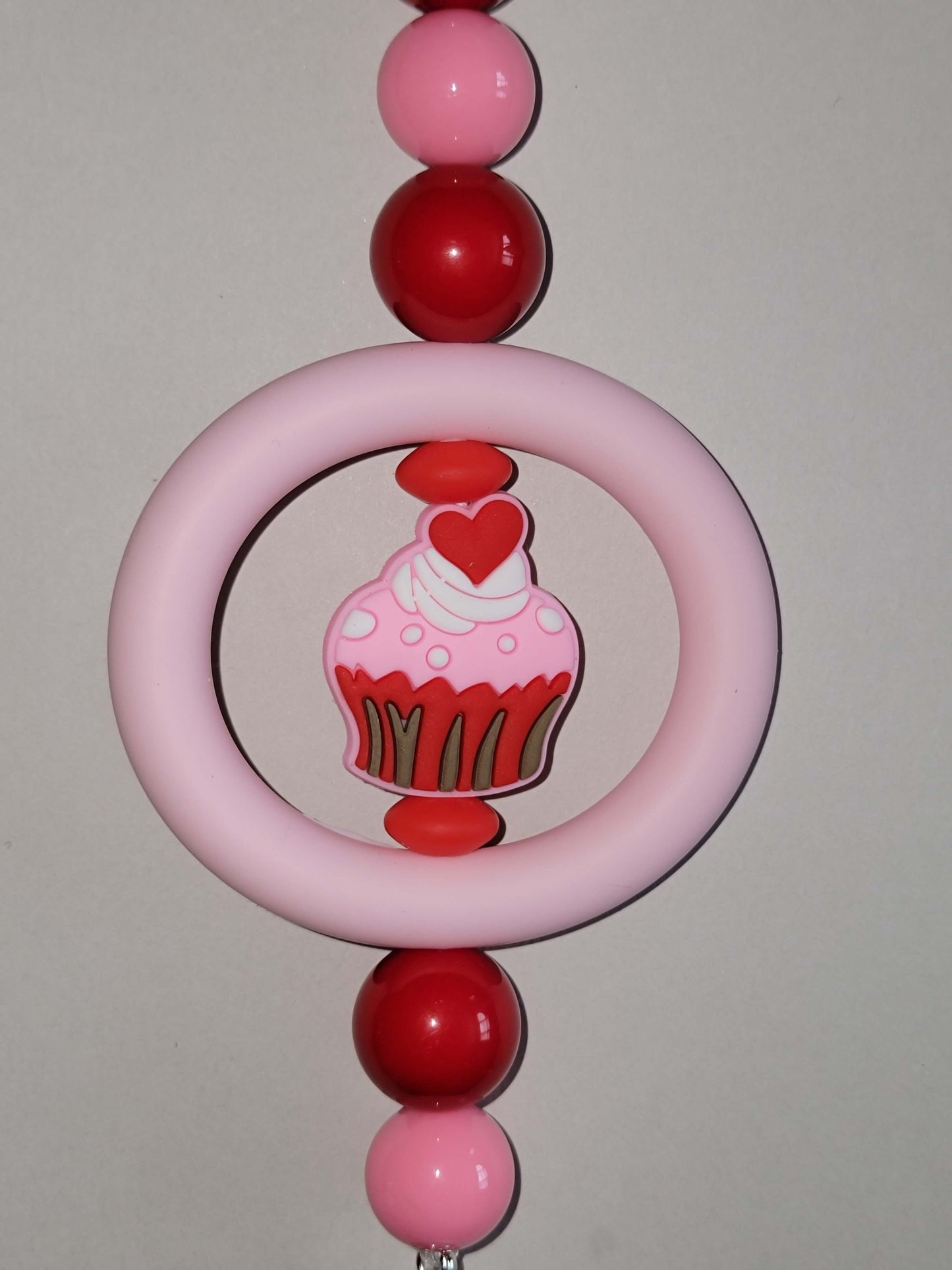 Sweet Cupcake Beaded Car Charm with Red & Pink Accents