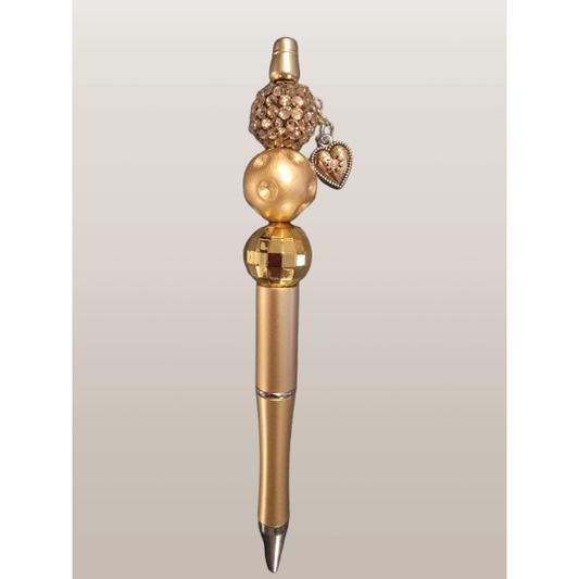 Beaded Gold Pen with Golden Heart Charm