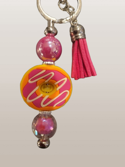 Beaded Keychain with "Frosted Donut" Focal