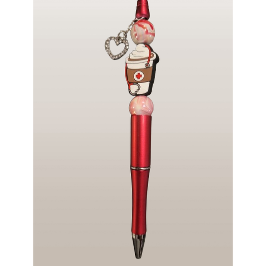 Beaded Pen with Coffee Cup & Stethoscope Focal