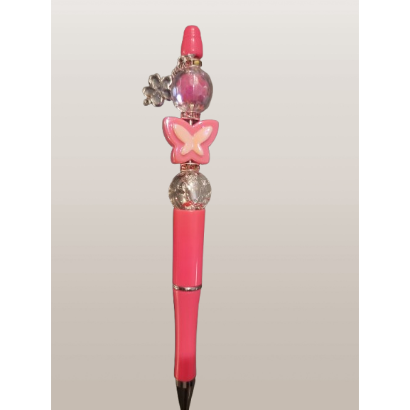 Beaded Pen with "Pink Butterfly" Focal