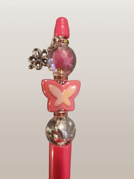 Beaded Pen with "Pink Butterfly" Focal