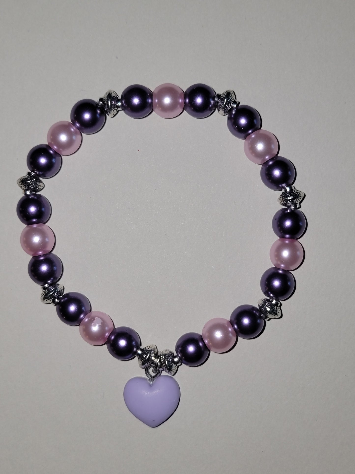 Lavender Heart Charm Beaded Bracelet
