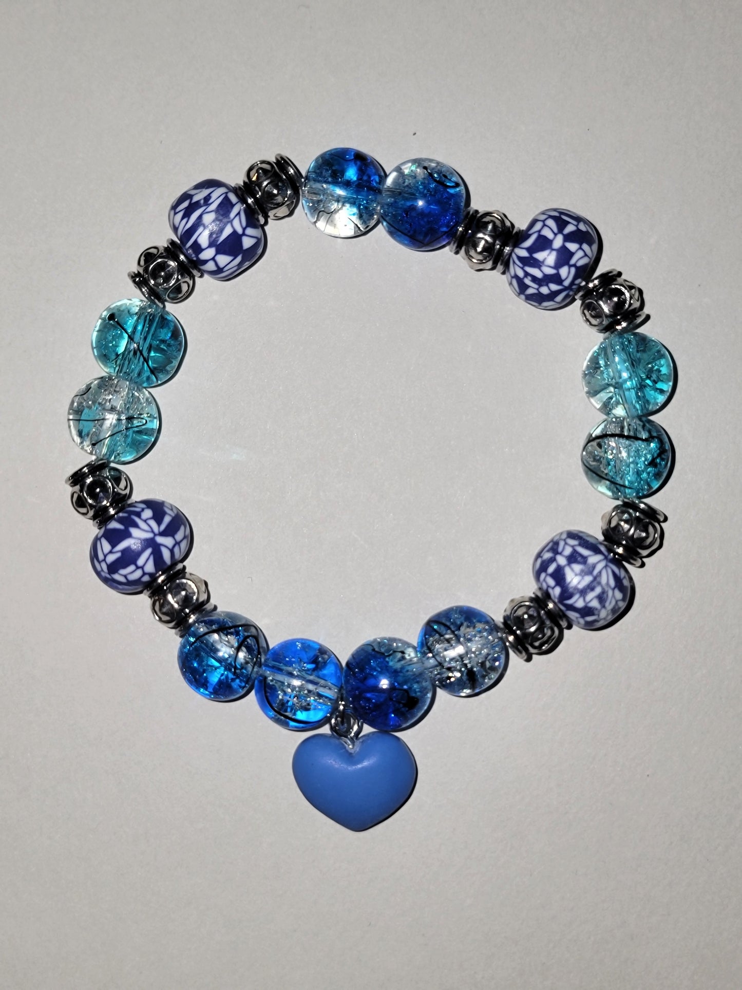 Blue Heart Charm Beaded Bracelet