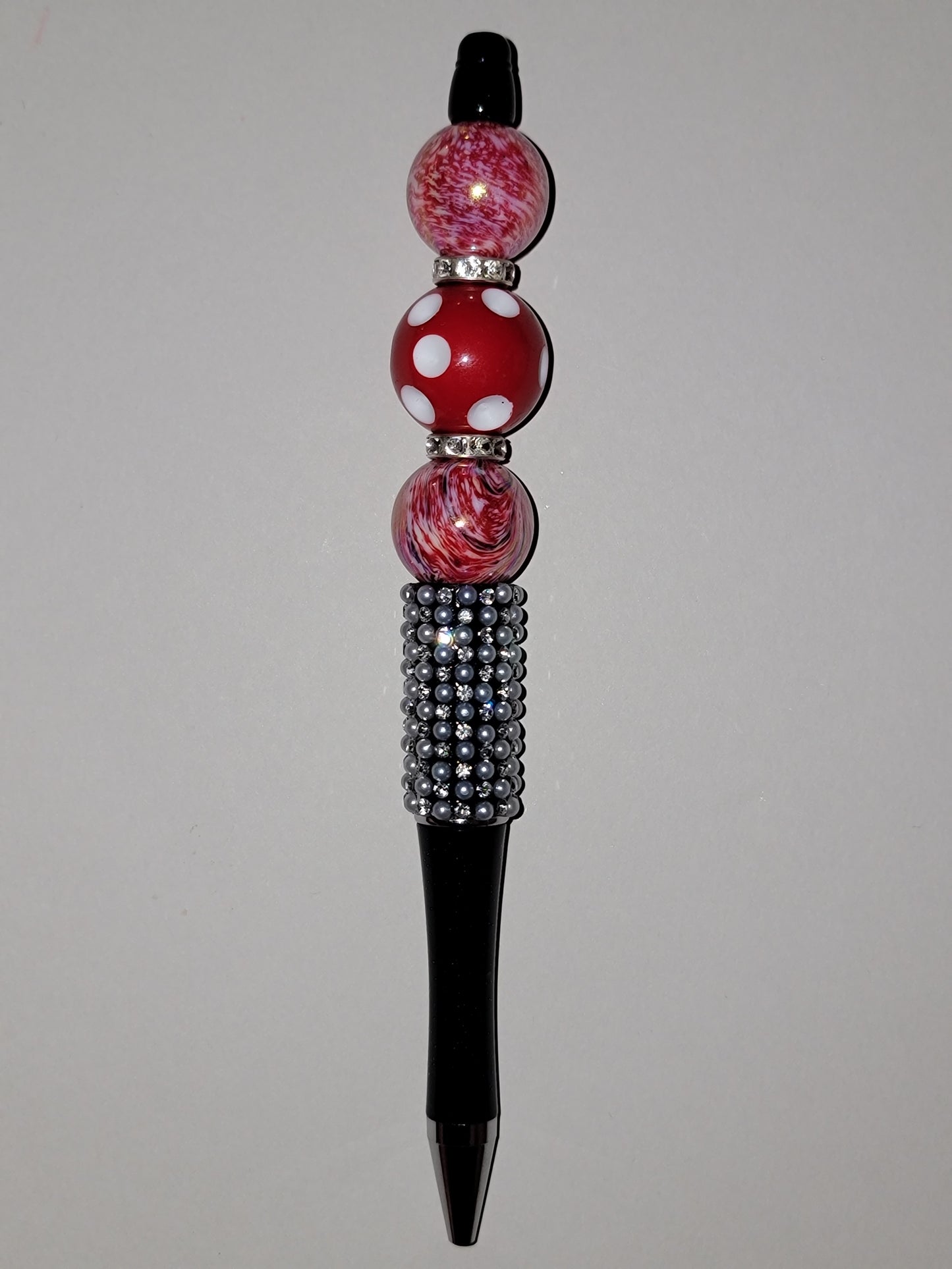 Red & White Polka Dot Beaded Trio Pen