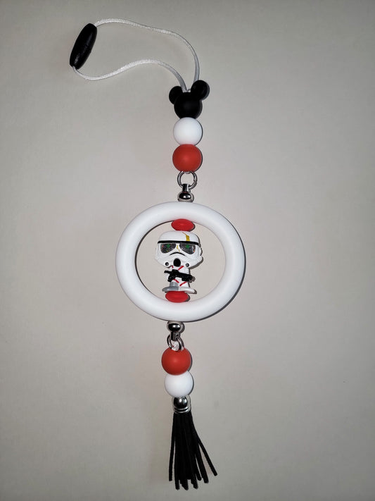 Galactic Red & White Beaded Car Charm with Stormtrooper Accent