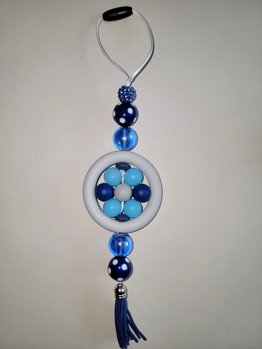Serene Shades of Blue Beaded Car Charm with Clear Accents
