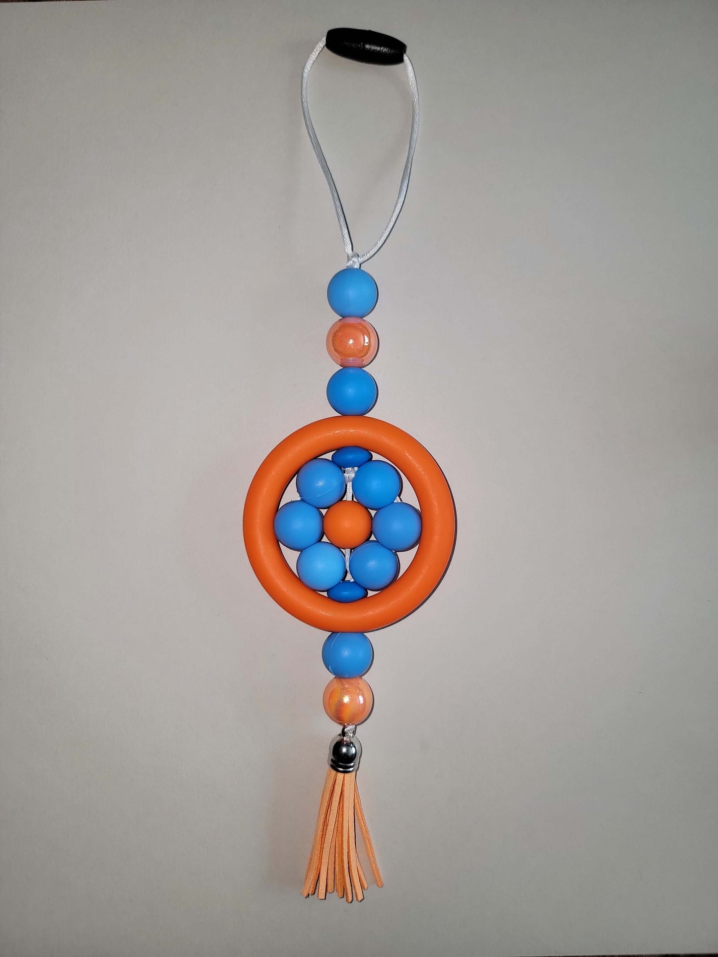 Vibrant Blue & Orange Beaded Car Charm with Bold Center