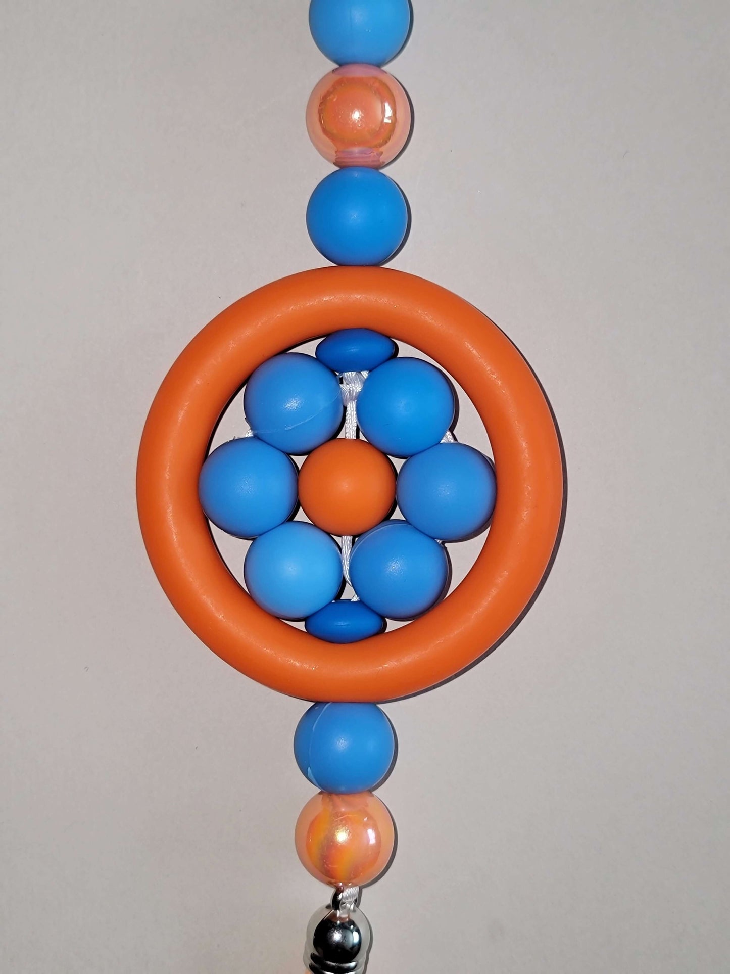 Vibrant Blue & Orange Beaded Car Charm with Bold Center
