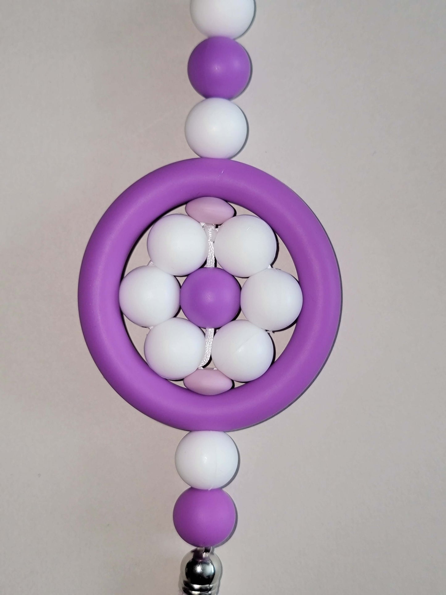 Sophisticated Purple & White Beaded Car Charm with Elegant Center