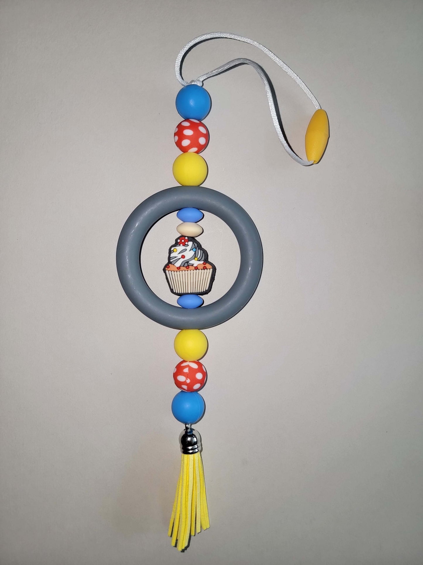 Playful Cupcake Beaded Car Charm with Polka Dot Accents