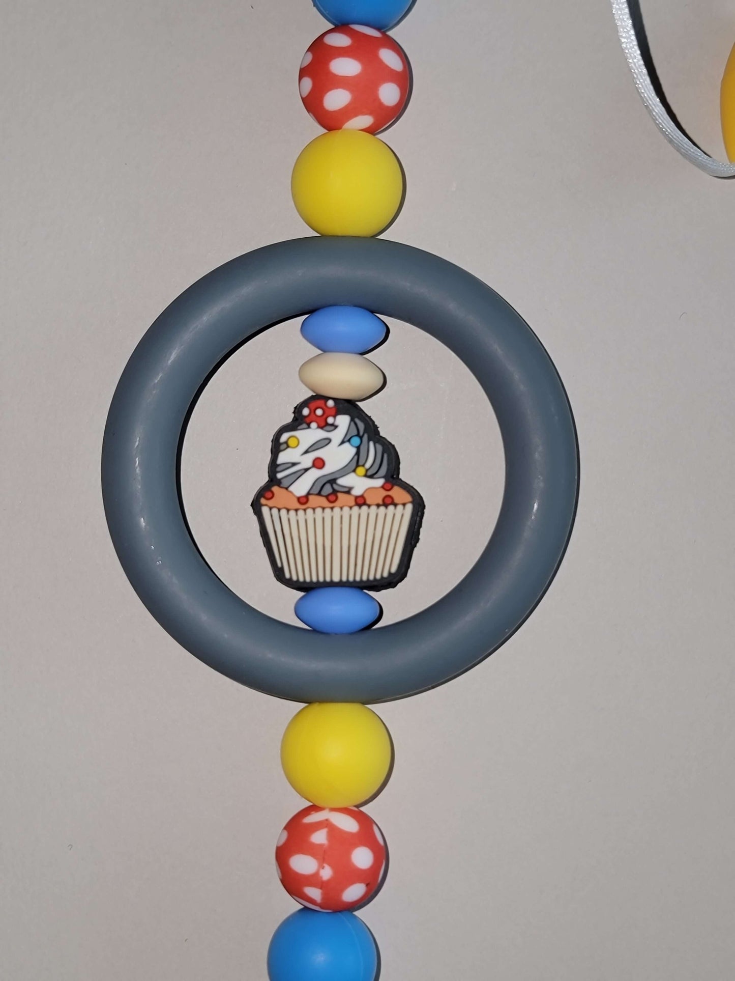 Playful Cupcake Beaded Car Charm with Polka Dot Accents