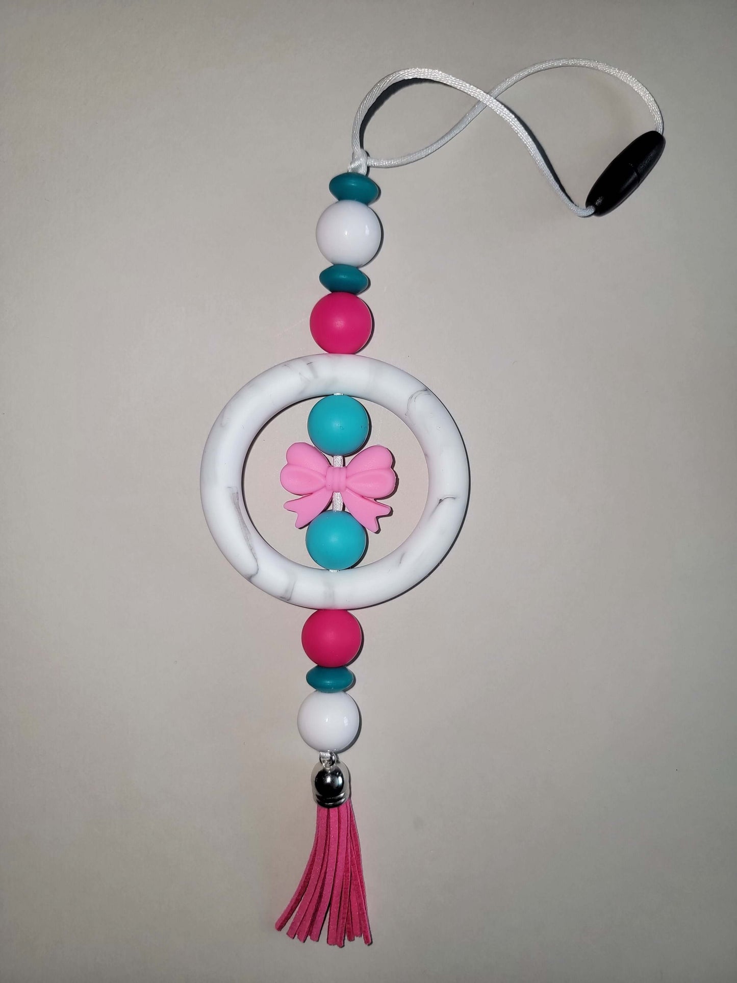 Sweet Pink Bow Beaded Car Charm with Pastel Accents
