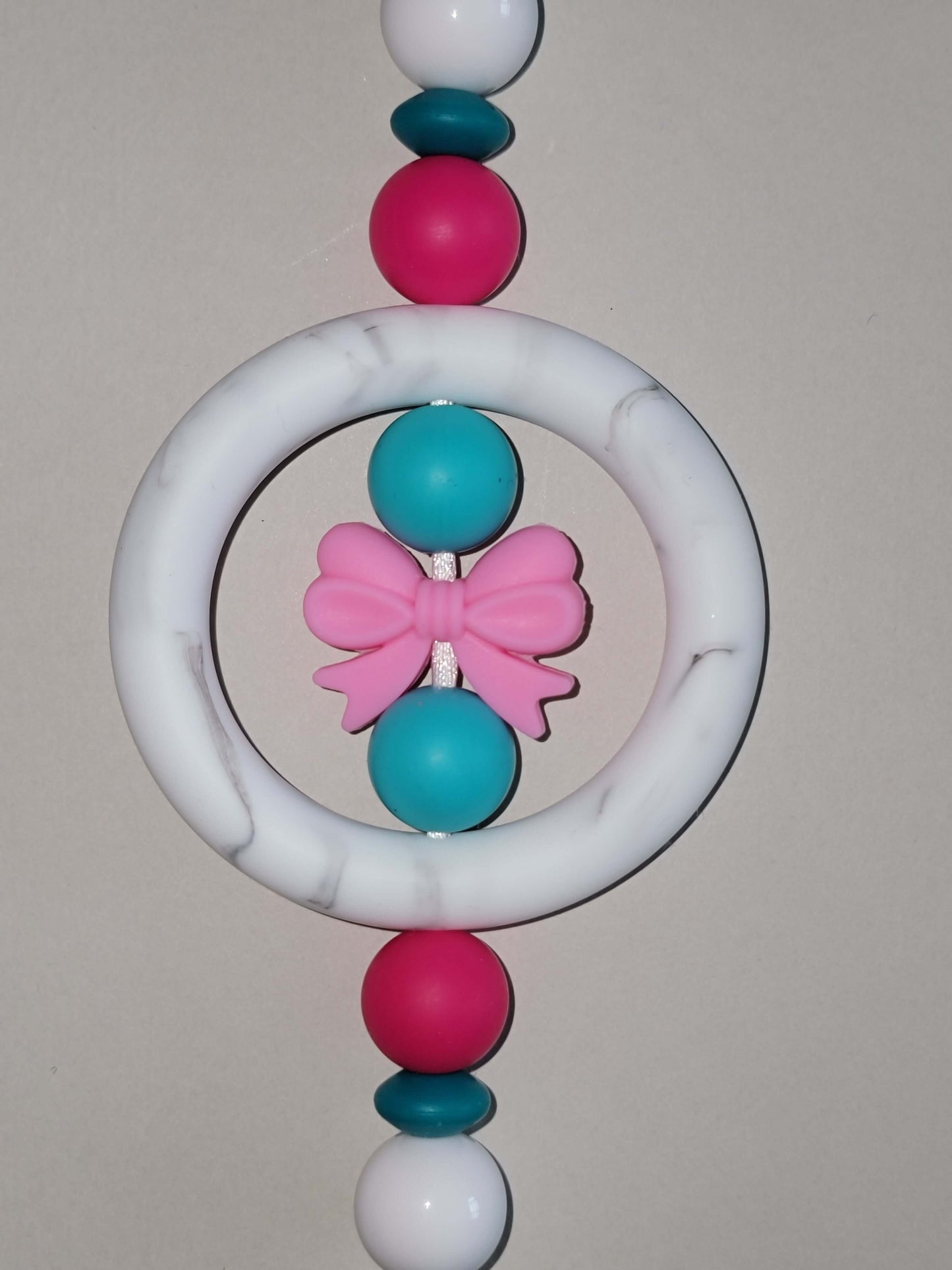 Sweet Pink Bow Beaded Car Charm with Pastel Accents