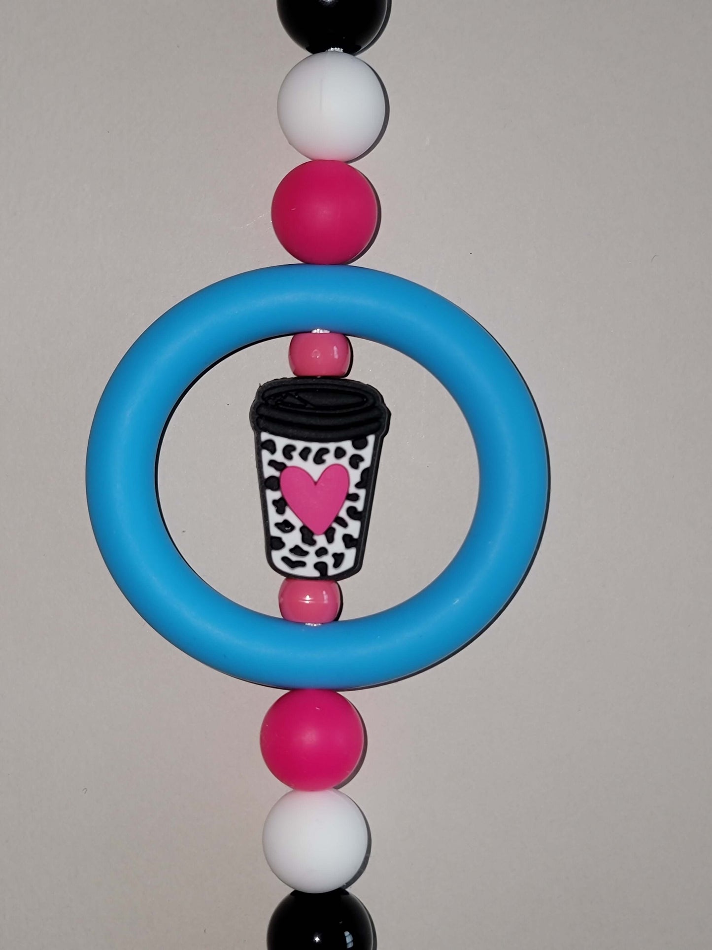 Chic Cow Print Beaded Car Charm with Coffee Cup Accent