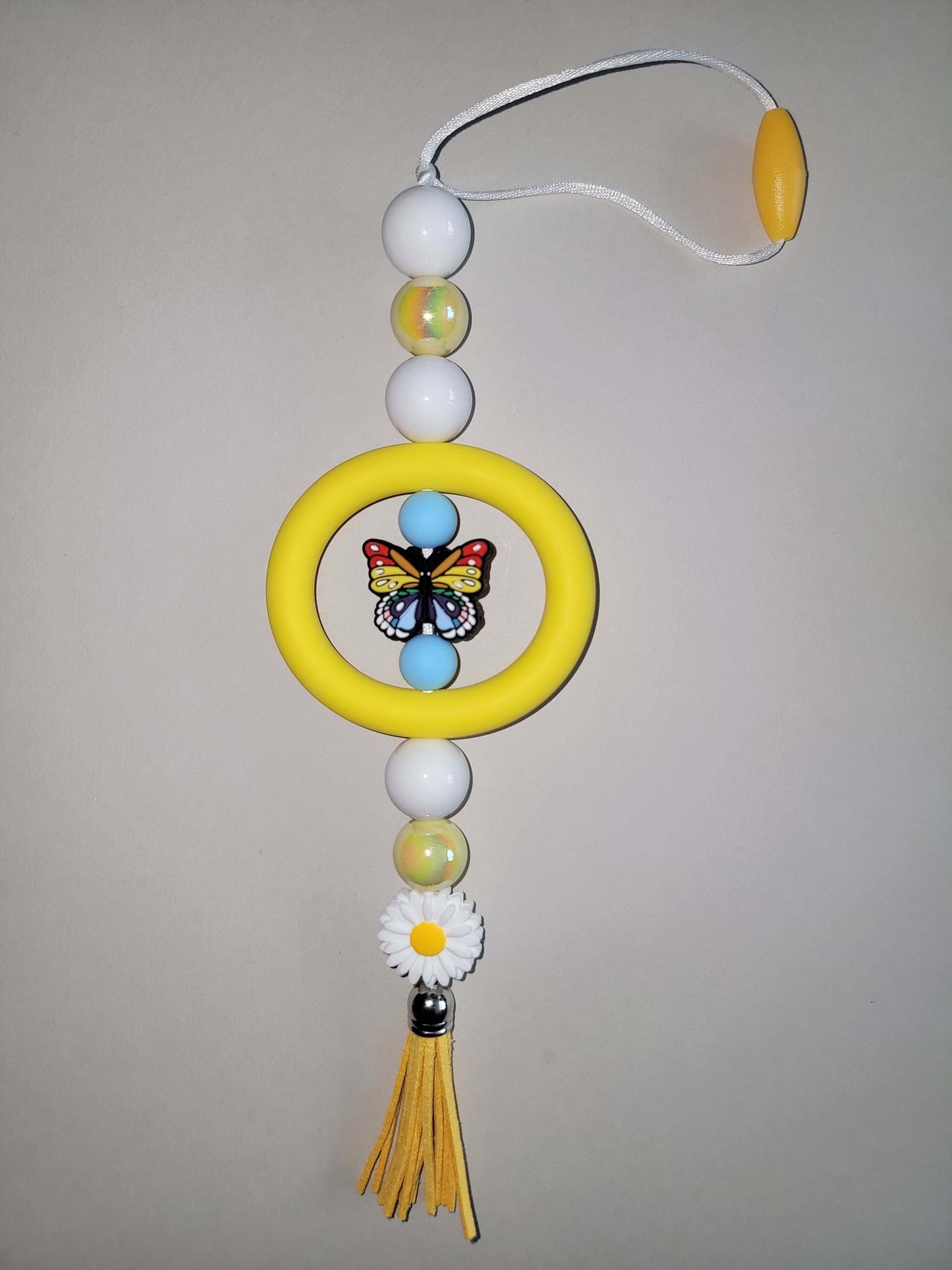 Vibrant Butterfly & Flower Beaded Car Charm with Colorful Accents