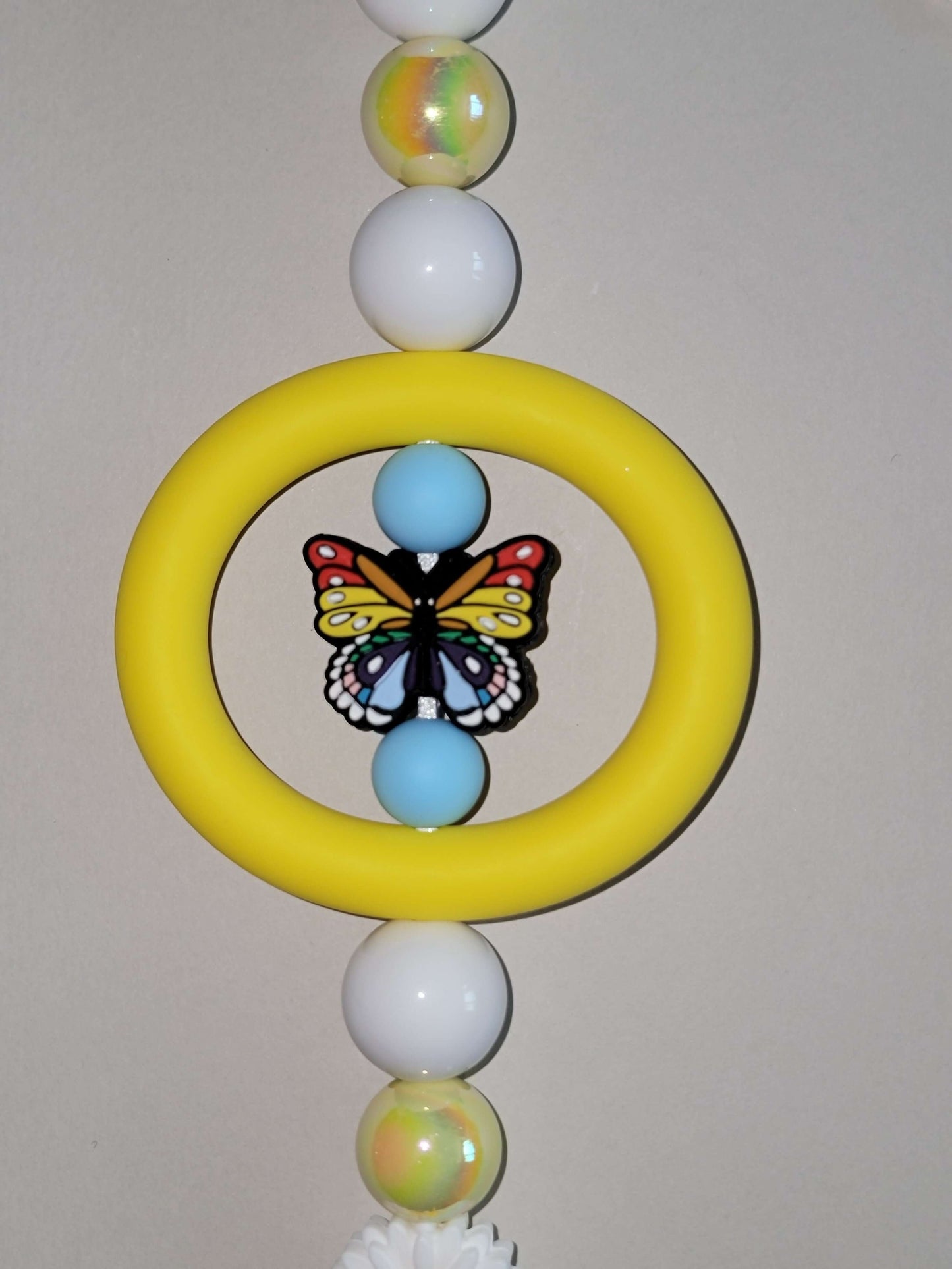 Vibrant Butterfly & Flower Beaded Car Charm with Colorful Accents