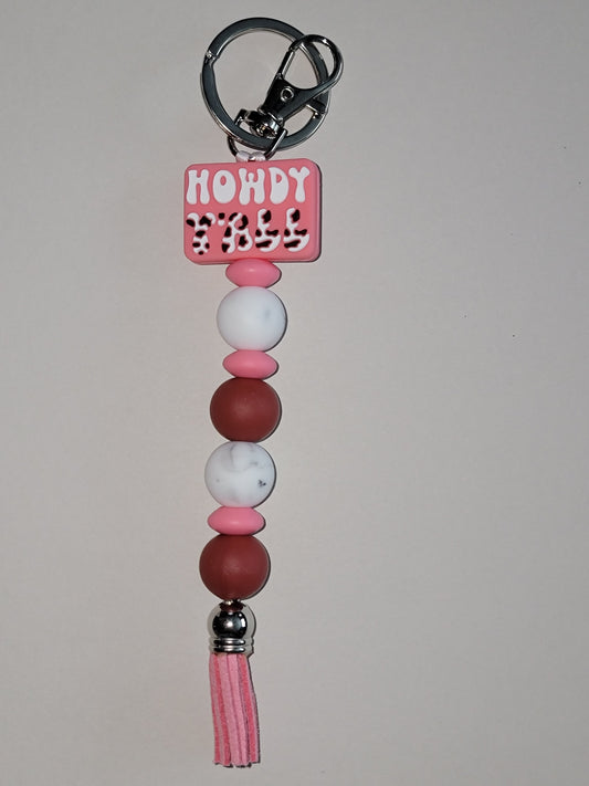Howdy Y’all Pink Beaded Zipper Pull
